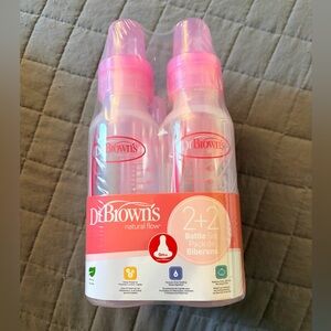 NWT - Dr. Brown's Pink Baby Bottle Set with 2 Cleaning Brushes